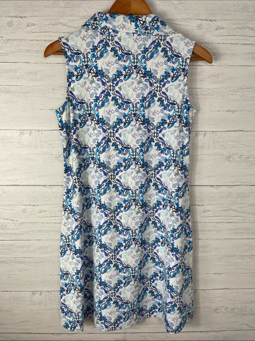 Lulu-B Sleeveless Blue & White Printed Polo Dress - Picture 4 of 4
